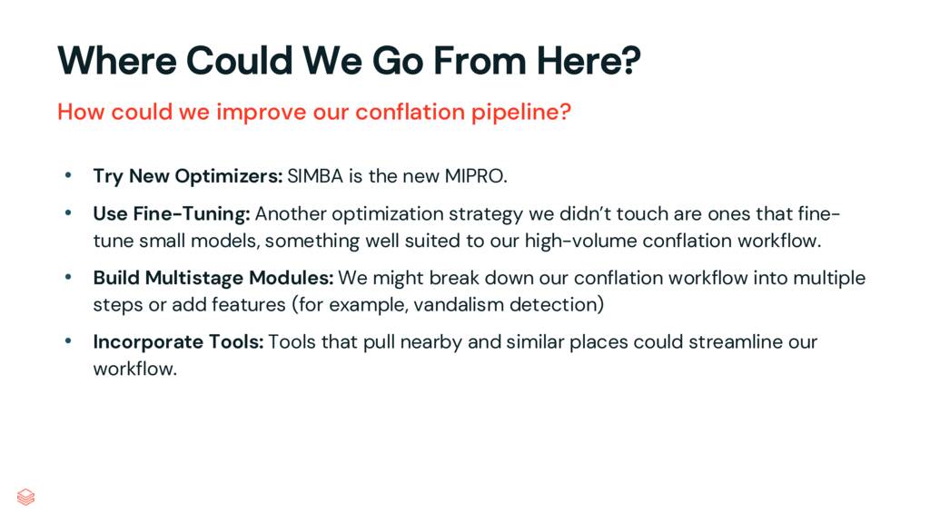 Future improvements list including new optimizers and fine-tuning