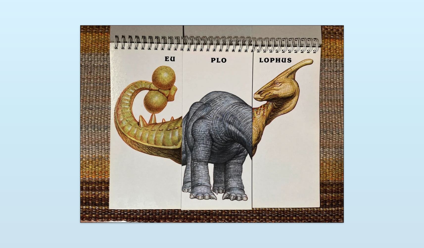 A children's mix-and-match book with dinosaurs