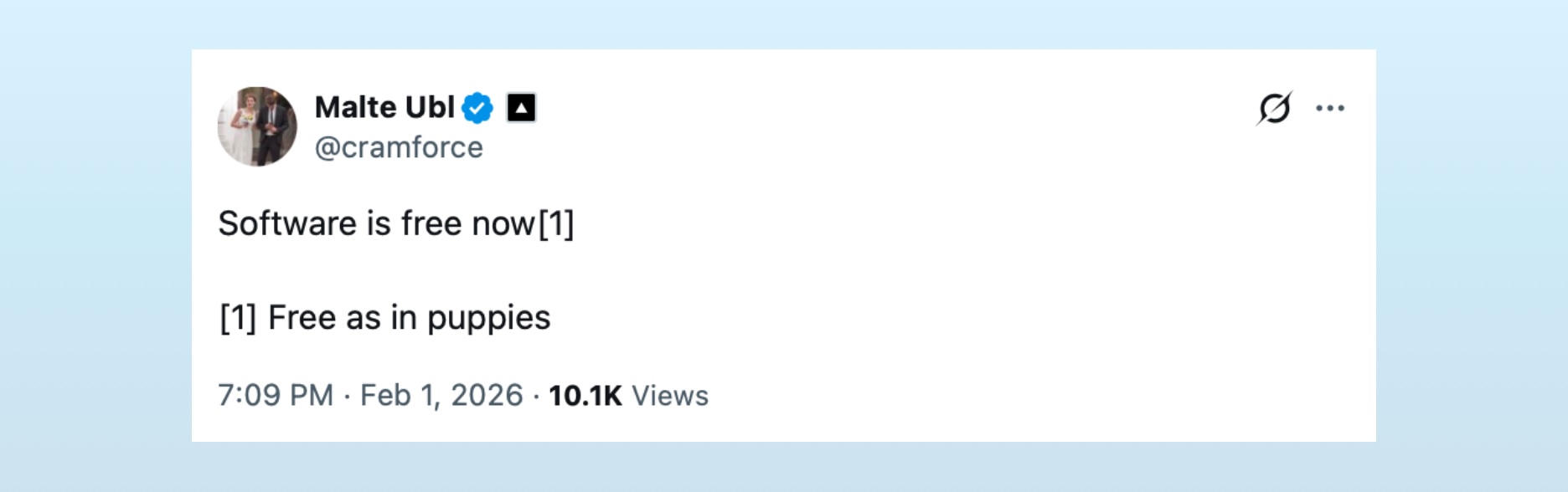 Software is free now. (Free as in puppies)